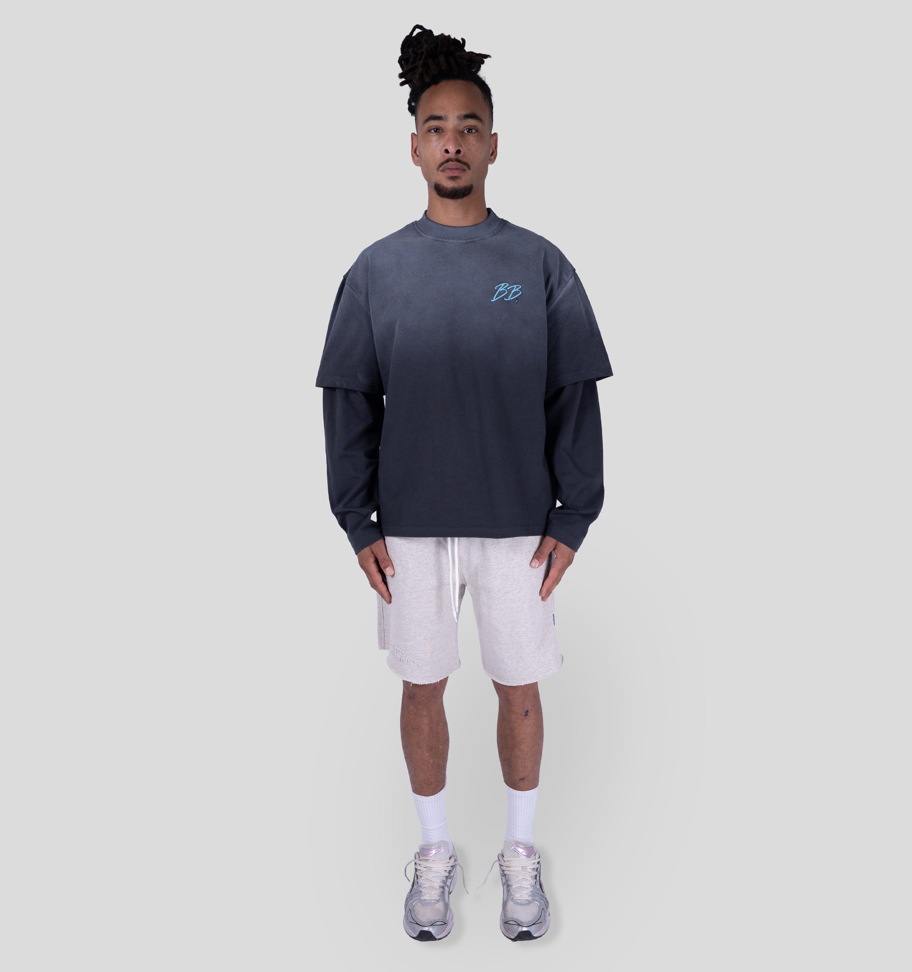 BRIXTON DOUBLE LAYER LONGSLEEVE - GREY/AQUA